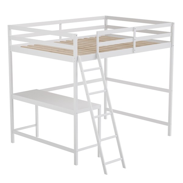 Flash Furniture White Full Loft Bed Frame with Desk and Ladder - MH-LBD5-WH-F-GG