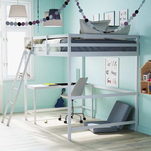 Flash Furniture White Full Loft Bed Frame with Desk and Ladder - MH-LBD5-WH-F-GG
