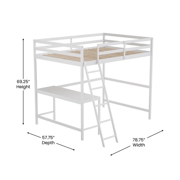 Flash Furniture White Full Loft Bed Frame with Desk and Ladder - MH-LBD5-WH-F-GG