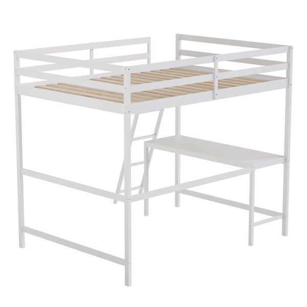 Flash Furniture White Full Loft Bed Frame with Desk and Ladder - MH-LBD5-WH-F-GG
