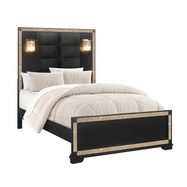 Global Furniture Usa Traditional Glam Glitter Blake Black Full Bed With Lamps - 3168