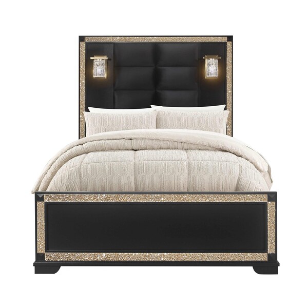 Global Furniture Usa Traditional Glam Glitter Blake Black Full Bed With Lamps - 3168