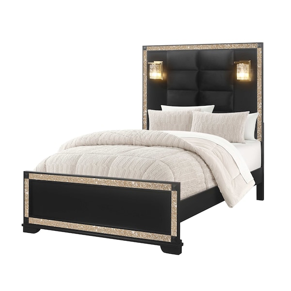 Global Furniture Usa Traditional Glam Glitter Blake Black Full Bed With Lamps - 3168