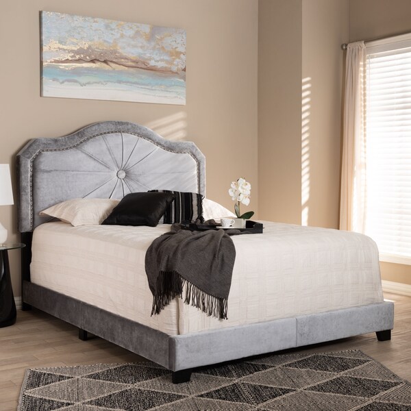 Baxton Studio Embla Modern Gray Velvet Upholstered Queen Size Bed - 151-9006