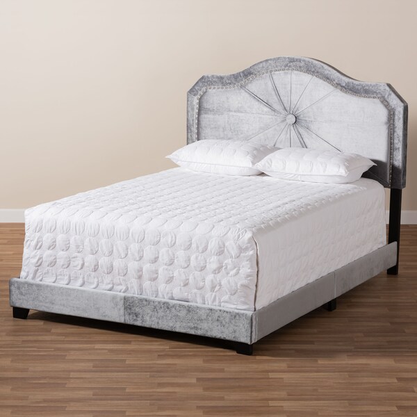 Baxton Studio Embla Modern Gray Velvet Upholstered Queen Size Bed - 151-9006