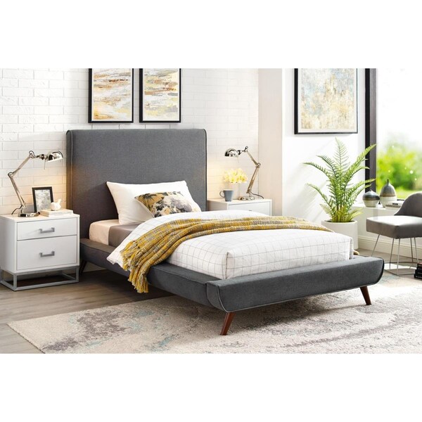 Juki Furniture Posh Living Lyle Linen Platform Twin Size Bed, Grey - 50 x 85.8 x 45.3 in. - JU2475751