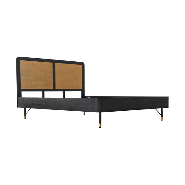 Armen Living Saratoga King Platform Frame Bed in Black Acacia with Rattan Headboard - LCSRBDBLKG