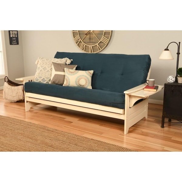 Templeton Phoenix Antique White Futon Frame with Suede Navy Mattress - Full Size - TE2597764