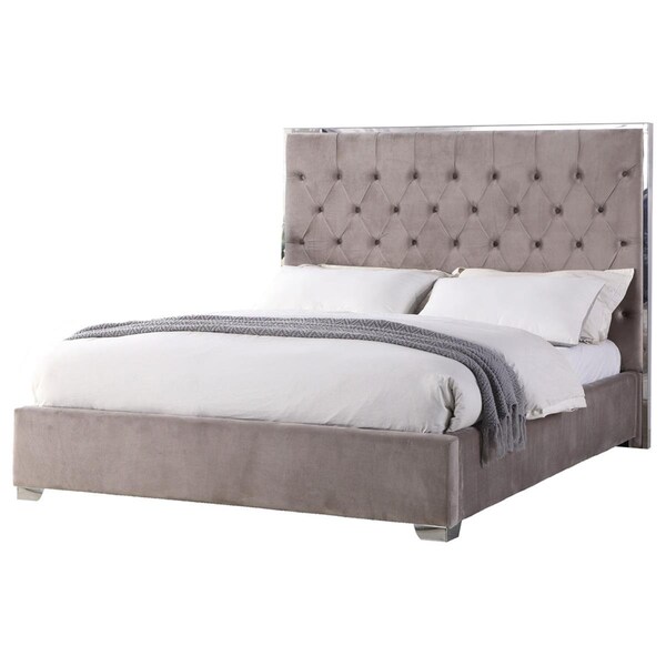 Kd Gabinetes Kressa Upholstered Velour Queen Bed, Light Grey - KD2825135