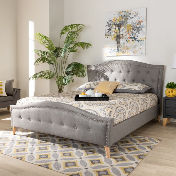 Baxton Studio Felisa Grey Upholstered and Button Tufted King Size Platform Bed - 156-9509