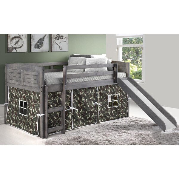 Kd Gabinetes PD-790AAG-C-785AG Twin Size Louver Low Loft with Slide & Camo Tent in Antique Grey - KD3171922