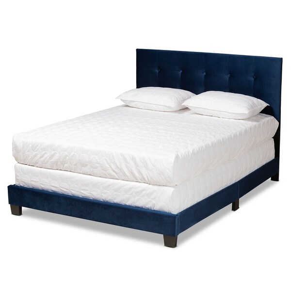 Baxton Studio Caprice Modern and Contemporary Glam Navy Blue Velvet Fabric Queen Size Panel Bed - 183-11258-ZORO