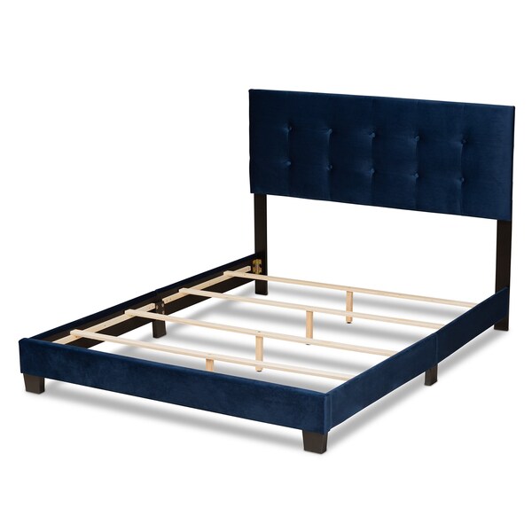 Baxton Studio Caprice Modern and Contemporary Glam Navy Blue Velvet Fabric Queen Size Panel Bed - 183-11258-ZORO