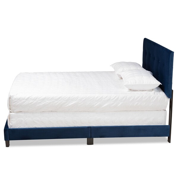 Baxton Studio Caprice Modern and Contemporary Glam Navy Blue Velvet Fabric Queen Size Panel Bed - 183-11258-ZORO