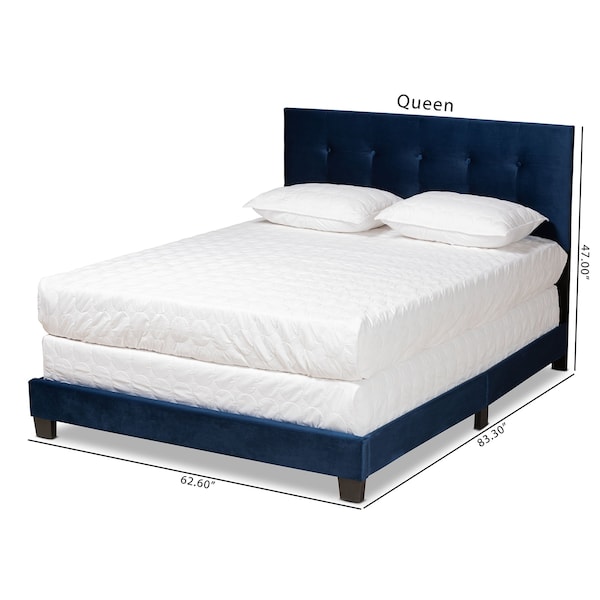 Baxton Studio Caprice Modern and Contemporary Glam Navy Blue Velvet Fabric Queen Size Panel Bed - 183-11258-ZORO