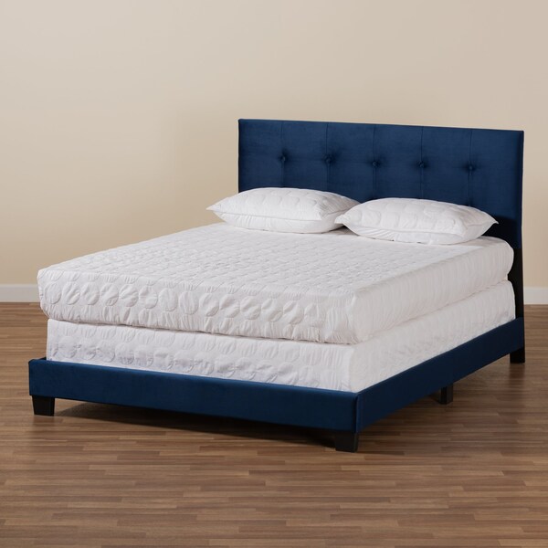 Baxton Studio Caprice Modern and Contemporary Glam Navy Blue Velvet Fabric Queen Size Panel Bed - 183-11258-ZORO