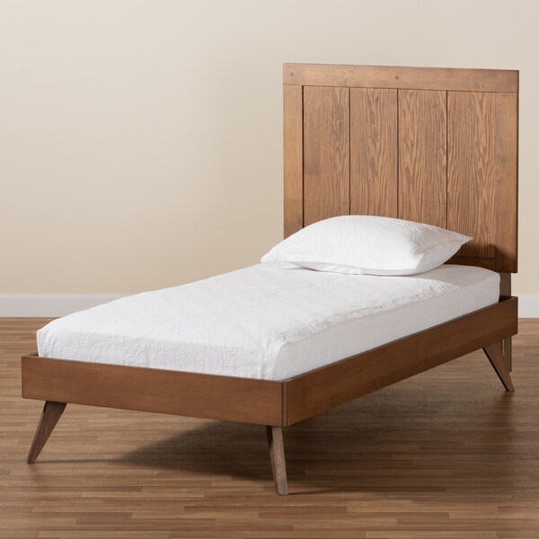Baxton Studio Amira Mid-Century Modern Transitional Ash Walnut Finished Wood Twin Size Platform Bed - 180-11154-11159-ZORO