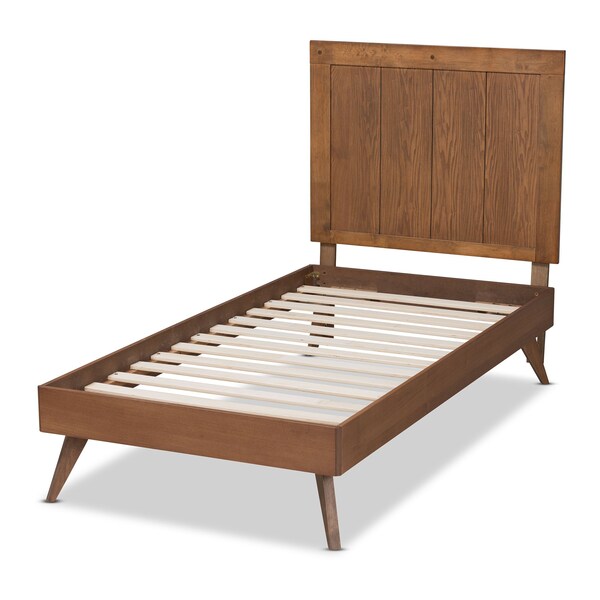 Baxton Studio Amira Mid-Century Modern Transitional Ash Walnut Finished Wood Twin Size Platform Bed - 180-11154-11159-ZORO