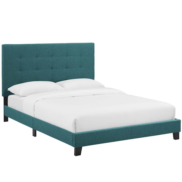 Modway Furniture Melanie Twin Tufted Button Upholstered Fabric Platform Bed, Teal - MOD-5877-TEA