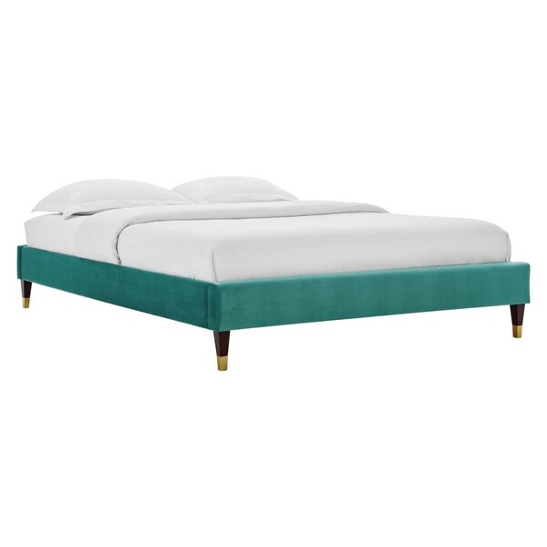 Modway Furniture Harlow Performance Velvet Platform Bed Frame, Teal - Full Size - MOD-6269-TEA