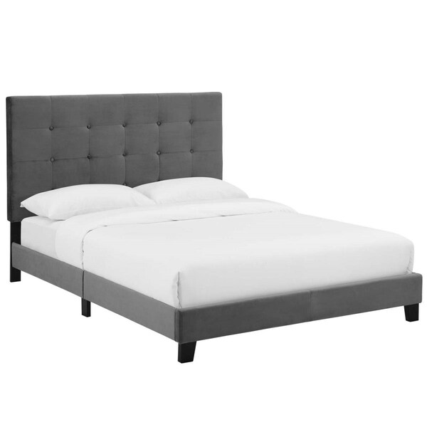 Modway Furniture Melanie Tufted Button Upholstered Performance Velvet Platform Bed, Gray - Queen Size - MOD-5822-GRY