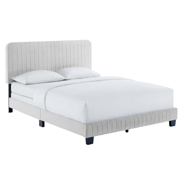 Modway Furniture Celine Channel Tufted Performance Velvet Queen Bed, Light Grey - MOD-6330-LGR