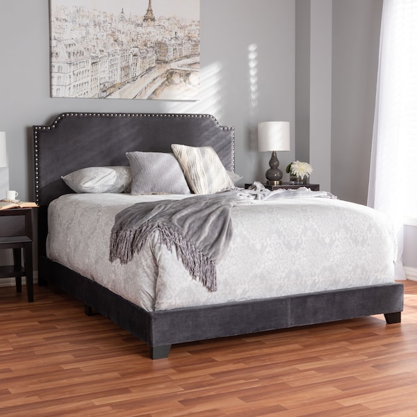 Baxton Studio Darcy Luxe and Glamour Dark Grey Velvet Upholstered Full Size Bed - 149-8956