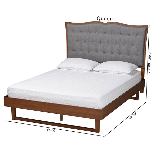 Baxton Studio Padilla Classic and Traditional Grey Fabric and Walnut Brown Finished Wood Queen Size Platform Bed - 237-12640-9411-ZORO
