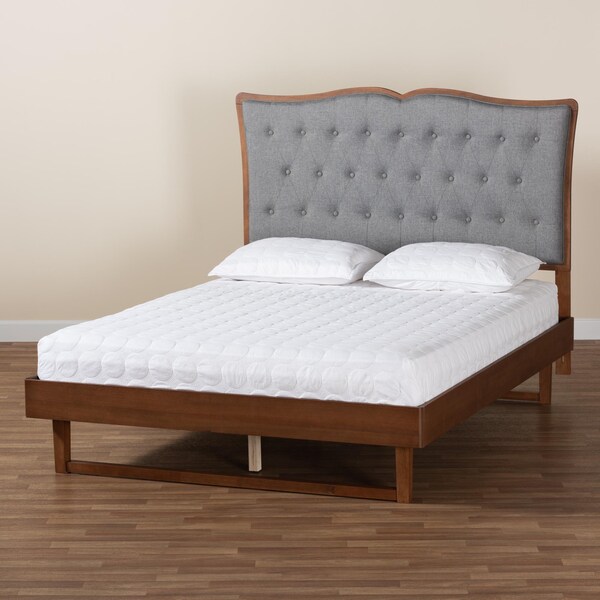 Baxton Studio Padilla Classic and Traditional Grey Fabric and Walnut Brown Finished Wood Queen Size Platform Bed - 237-12640-9411-ZORO