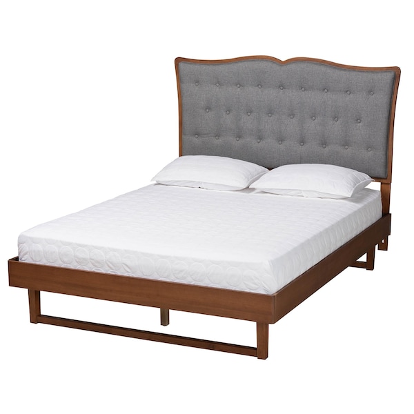 Baxton Studio Padilla Classic and Traditional Grey Fabric and Walnut Brown Finished Wood Queen Size Platform Bed - 237-12640-9411-ZORO