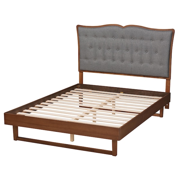 Baxton Studio Padilla Classic and Traditional Grey Fabric and Walnut Brown Finished Wood Queen Size Platform Bed - 237-12640-9411-ZORO