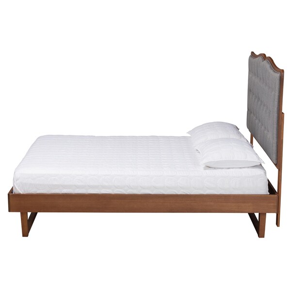 Baxton Studio Padilla Classic and Traditional Grey Fabric and Walnut Brown Finished Wood Queen Size Platform Bed - 237-12640-9411-ZORO