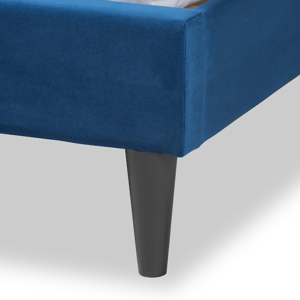 Baxton Studio Gothard  Navy Blue Velvet Upholstered and Dark Brown Finished Wood Queen Size Platform Bed - 215-12364-ZORO