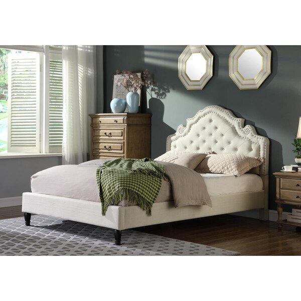 Kd Gabinetes Theresa Modern Tufted With Nailhead Trim King Size Bed, Beige - KD2204545
