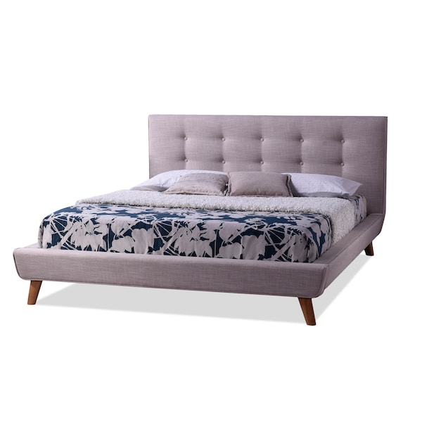 Baxton Studio Jonesy Mid-century Beige Upholstered King Size Platform Bed - 120-6707