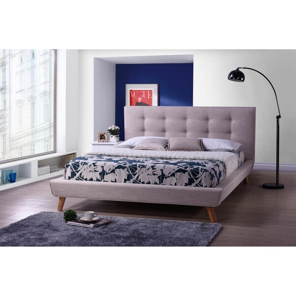 Baxton Studio Jonesy Mid-century Beige Upholstered King Size Platform Bed - 120-6707