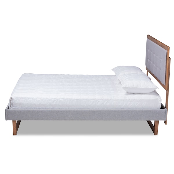 Baxton Studio Livinia Grey Upholstered and Ash Walnut Wood Full Size Platform Bed - 164-9416-9434