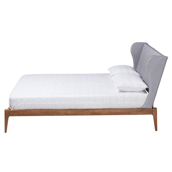 Baxton Studio Royce Mid-Century Modern Transitional Light Grey Fabric and Ash Walnut Finished Wood Queen Size Bed - 226-12890-ZORO