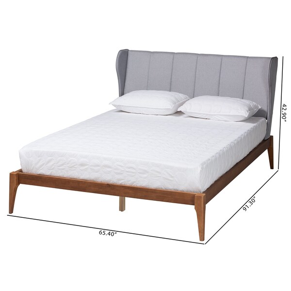 Baxton Studio Royce Mid-Century Modern Transitional Light Grey Fabric and Ash Walnut Finished Wood Queen Size Bed - 226-12890-ZORO