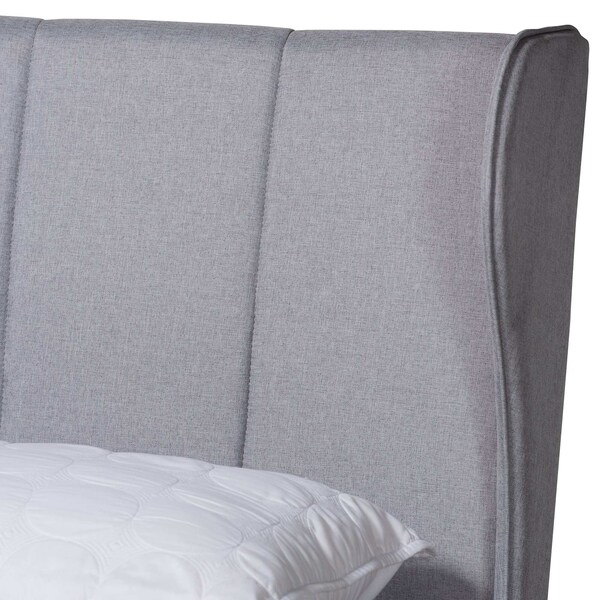 Baxton Studio Royce Mid-Century Modern Transitional Light Grey Fabric and Ash Walnut Finished Wood Queen Size Bed - 226-12890-ZORO