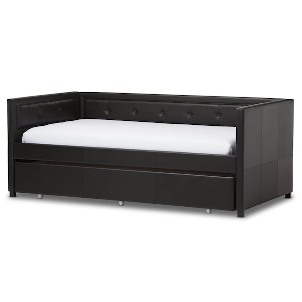 Baxton Studio Frank Black Button-Tufting Sofa Twin Daybed with Roll-Out Trundle Bed - 125-6927