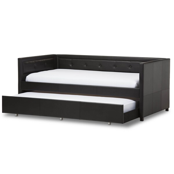 Baxton Studio Frank Black Button-Tufting Sofa Twin Daybed with Roll-Out Trundle Bed - 125-6927