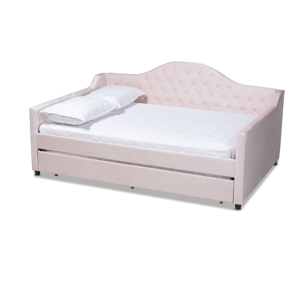 Baxton Studio Perry Pink Velvet Upholstered and Tufted Full Size Daybed with Trundle - 156-9446
