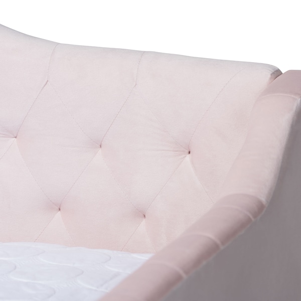 Baxton Studio Perry Pink Velvet Upholstered and Tufted Full Size Daybed with Trundle - 156-9446