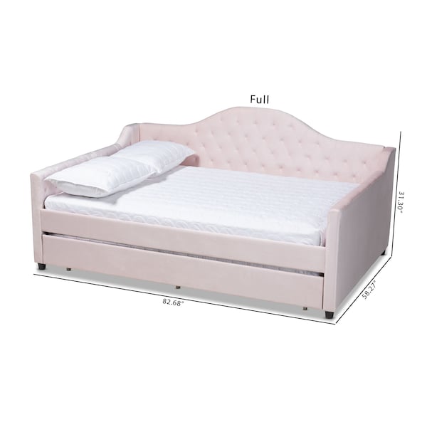 Baxton Studio Perry Pink Velvet Upholstered and Tufted Full Size Daybed with Trundle - 156-9446