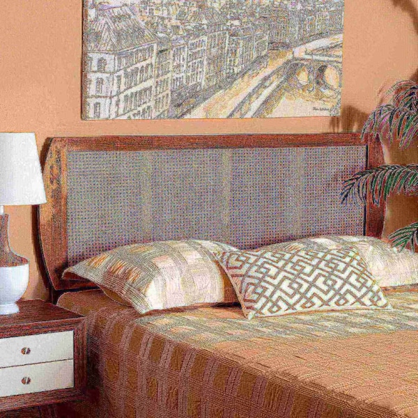 Baxton Studio Harris Mid-Century Modern Ash Walnut Finished Wood and Synthetic Rattan King Size Headboard - 181-11118-ZORO