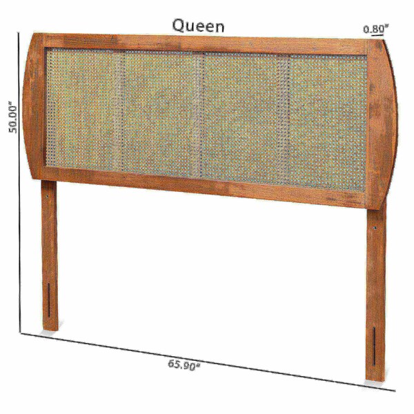 Baxton Studio Harris Mid-Century Modern Ash Walnut Finished Wood and Synthetic Rattan King Size Headboard - 181-11118-ZORO