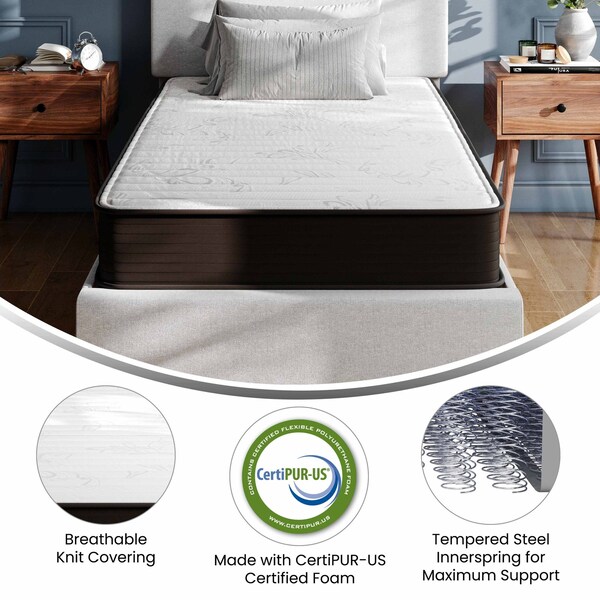 Flash Furniture Dream 8 Inch Hybrid Mattress, Twin Size High Density Foam and Innerspring Mattress in a Box - DR-E238-B-T-GG