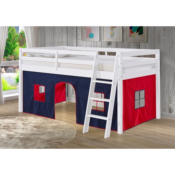 Alaterre Furniture Roxy Twin Wood Junior Loft Bed with White with Blue and Red Tent - AJRX10WHATBRE