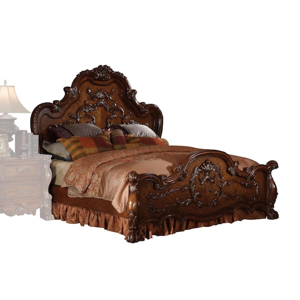 Homeroots 72 x 91 x 72 in. Cherry Oak Wood Poly Resin Queen Bed - 346998